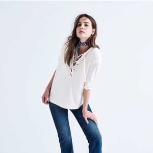 Madewell Libra Lace Up Tee Cream White Boho